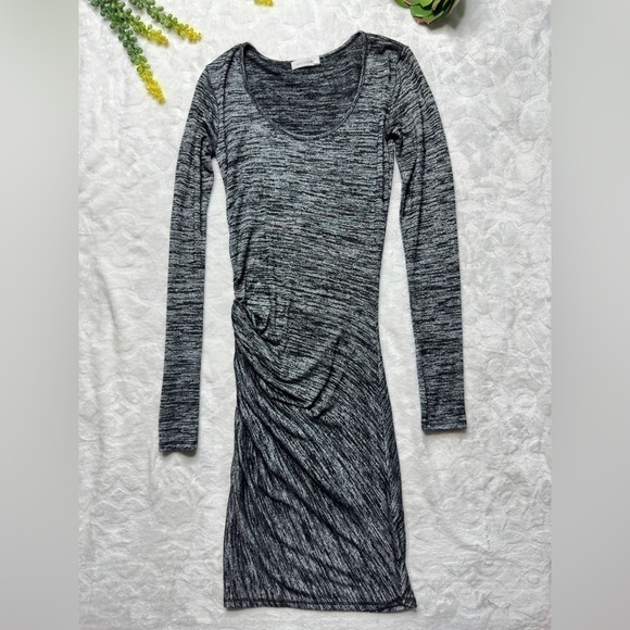 rag & bone Twist Ruched Long Sleeve Bodycon Mini Dress in Heathered Black XS - Picture 2 of 14